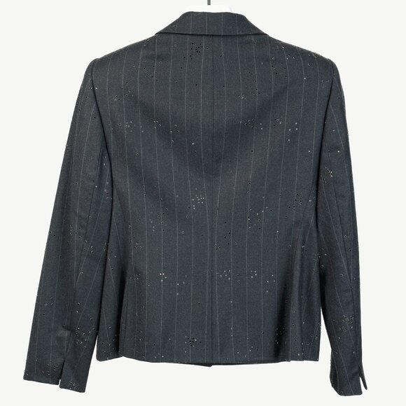 Akris Black Pinstripe-Wool Rhinestone-Embellished Blazer - Picture 2 of 11